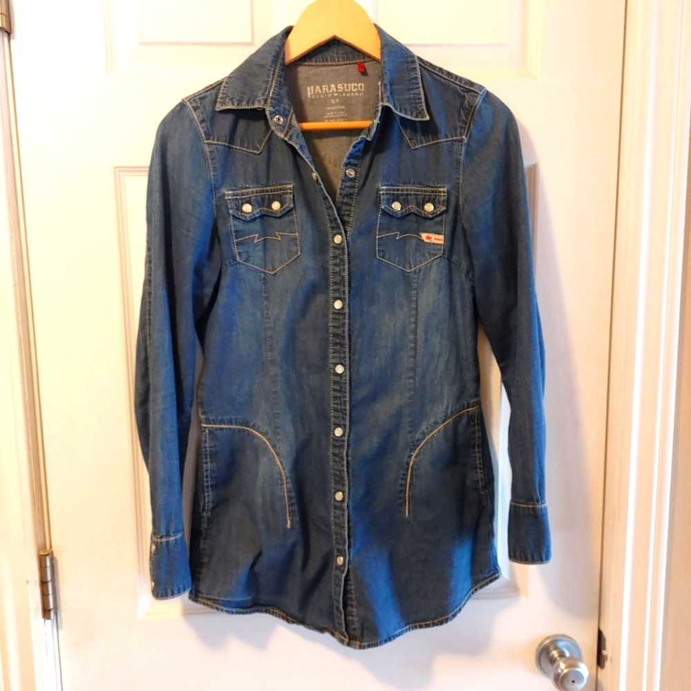 🇨🇦 Canadian Brand PARASUCO Extra Long Denim Shirt with Pockets!